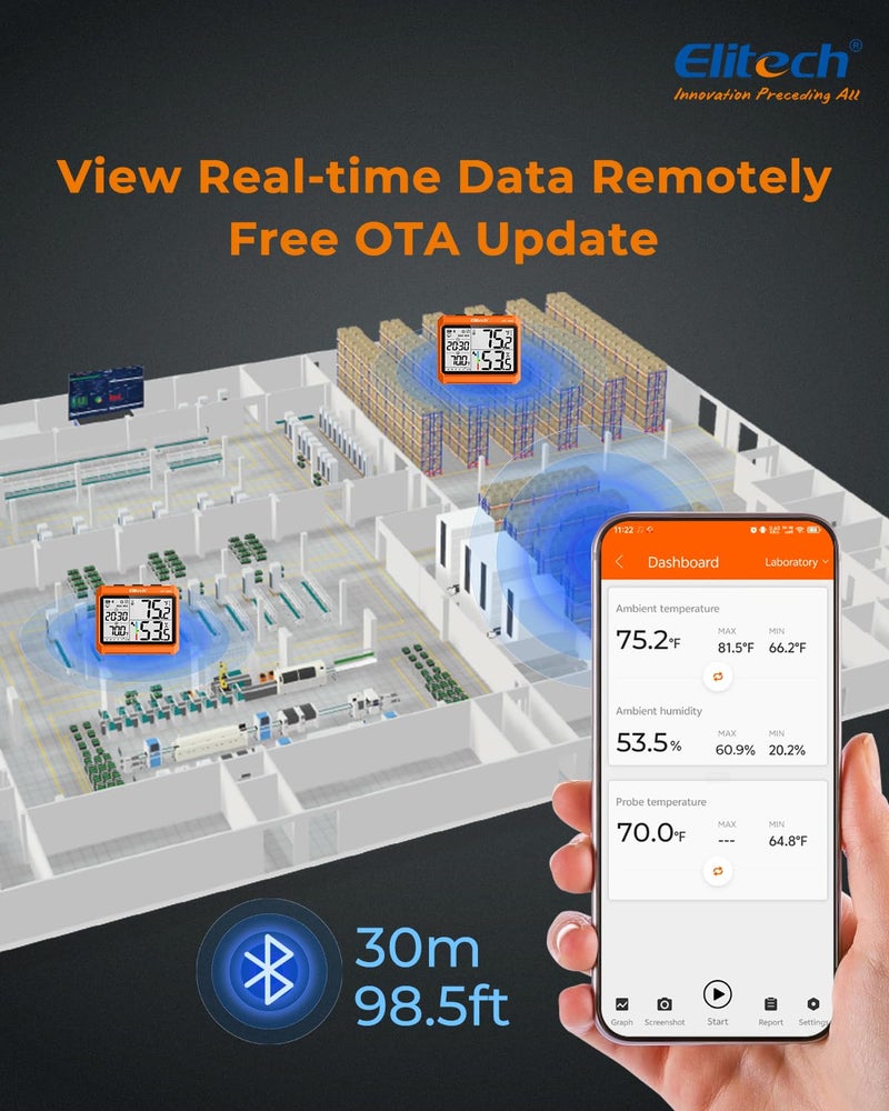 Elitech 2Pack Digital Bluetooth Hygrometer Thermometer, Refrigerator Thermometer with Free APP, Real-Time Temperature Humidity Monitor, PDF&CSV Data Export, IPT-100S with External Probe - Image 5